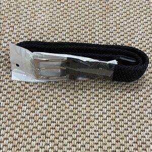 Black Nylon Woven Stretch Belt with Silver Buckle